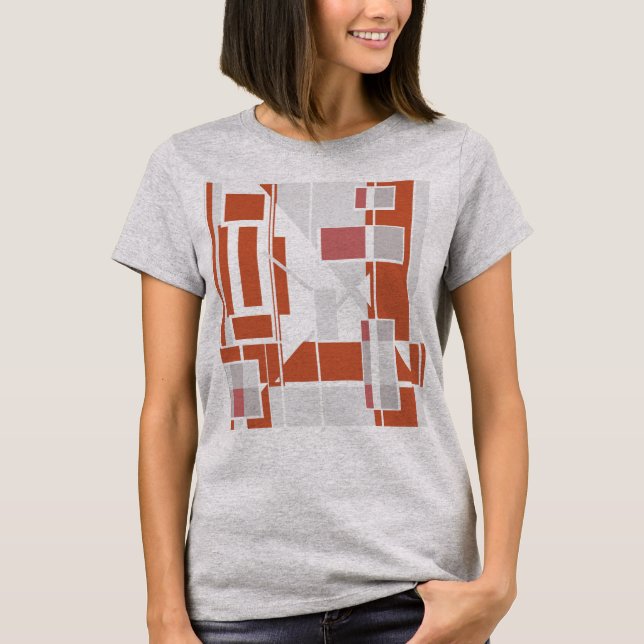 Rust Gray Dusty Rose MCM Look Geometric Abstract T-Shirt (Front)