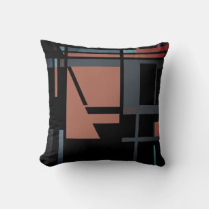 Rust Gray Green Teal Black Abstract Art MCM Look Throw Pillow