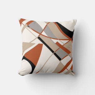 Rust Gray Taupe Black White Bold Slanted Abstract Throw Pillow