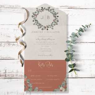 Rust & Green Eucalyptus Modern Dinner All In One Invitation