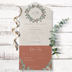 Rust & Green Eucalyptus Modern No Dinner All In One Invitation