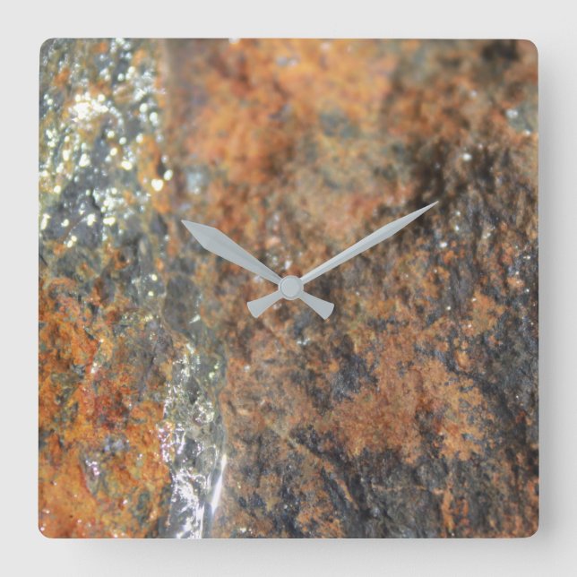 Rust Grey White Mineral Texture Square Wall Clock (Front)