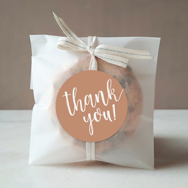 Rust Hand Lettered Script Thank You Classic Round Sticker (Creator Uploaded)