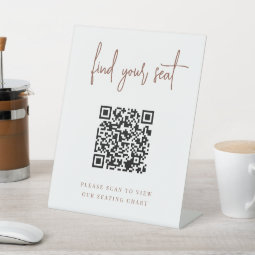 Rust | Handwritten Script QR Code Wedding Seating Pedestal Sign | Zazzle