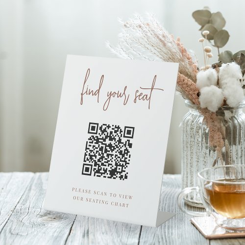 Rust  Handwritten Script QR Code Wedding Seating Pedestal Sign