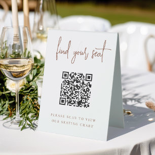 Rust Handwritten Script QR Code Wedding Seating Table Tent