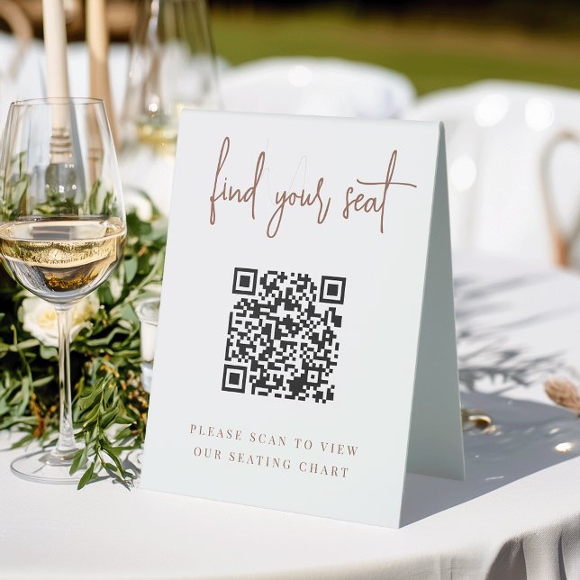Rust | Handwritten Script QR Code Wedding Seating Table Tent (Creator Uploaded)