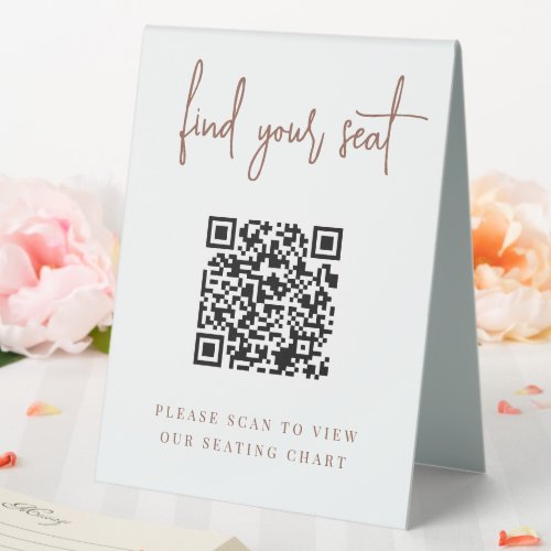 Rust  Handwritten Script QR Code Wedding Seating Table Tent Sign