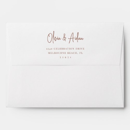Rust Handwritten Script Wedding 5x7 Return Address Envelope