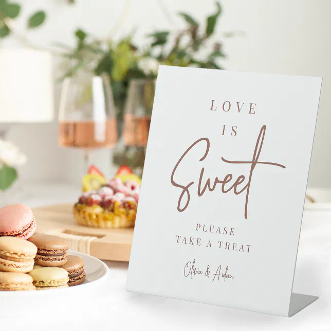 Rust | Handwritten Script Wedding Dessert Table Pedestal Sign | Zazzle