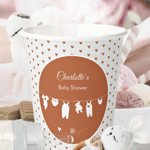 Rust Hearts Boho Gender Neutral Baby Shower Paper Cups