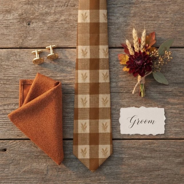 Rust Heritage Wheat Gingham Pattern Neck Tie (Creator Uploaded)