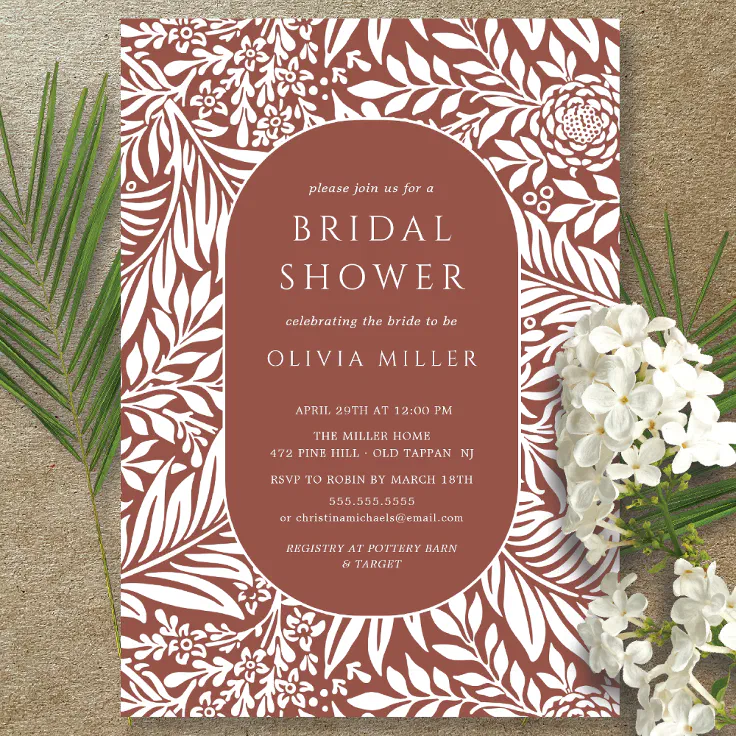 Rust Leaf Floral Bridal Shower Invitation Zazzle