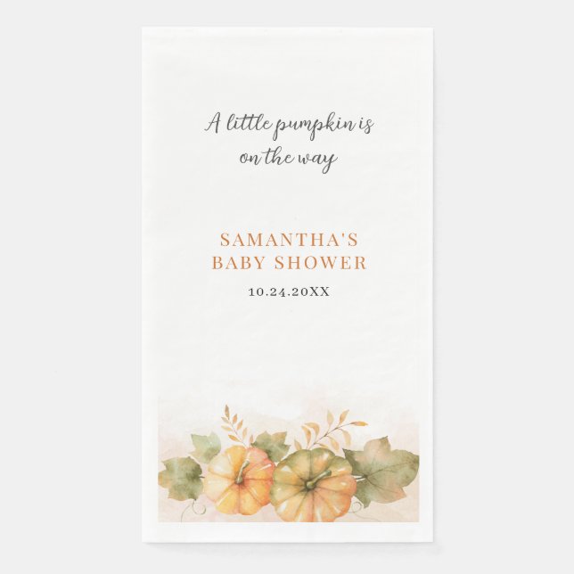 Rust Leaves Pumpkin Fall Girls Baby Shower Paper Guest Towels (Front)