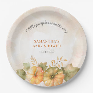 Rust Leaves Pumpkin Fall Girls Baby Shower Paper Plates