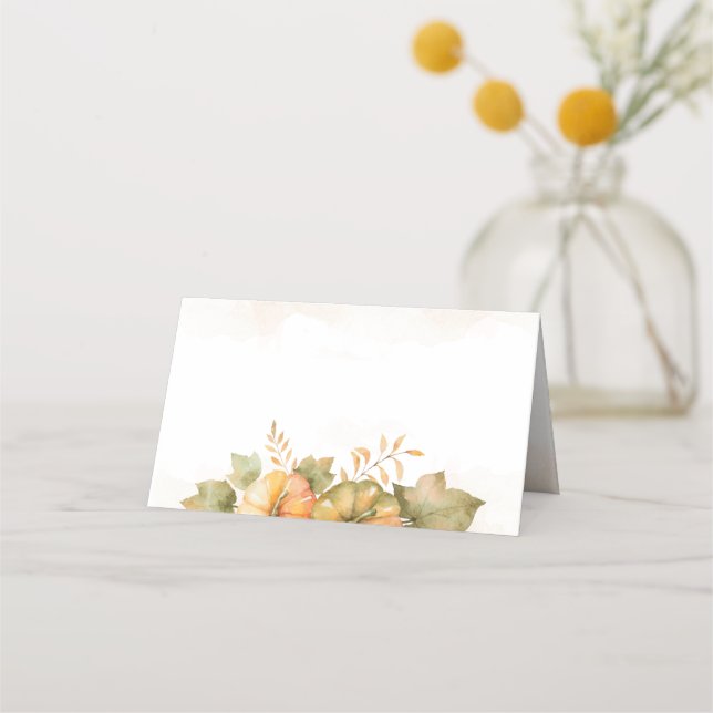 Rust Leaves Pumpkin Thankful Family Thanksgiving Place Card (Front)