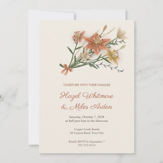 Rust Lily Bundle Wedding Invitation (Front)