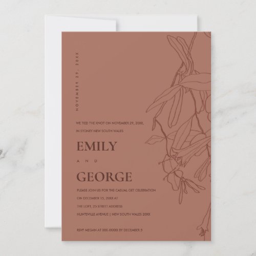 RUST LINE DRAWING FLORAL WE TIED THE KNOT INVITE