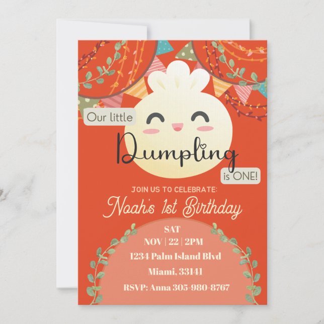 Rust Little Dumpling First Birthday Invitation (Front)