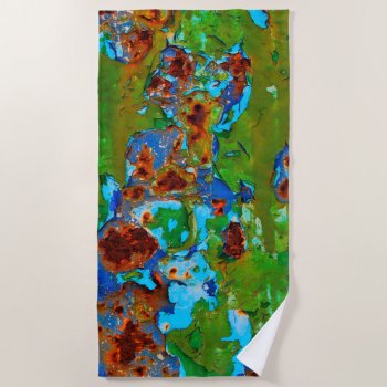 Rust Metal Peeling Paint Grunge Funny Decay Photo Beach Towel by Kathom_Photo at Zazzle