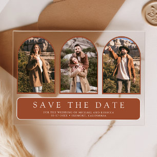 Rust Minimal Arch 3 Photo Wedding Save the Date