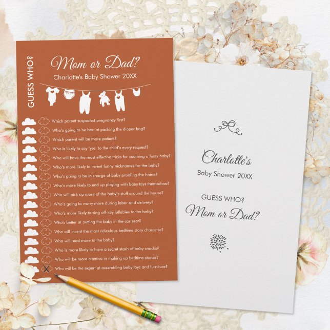 Rust Minimalist Baby Shower Guess Who Game (Rust Minimalist Baby Shower Guess Who Game ©Susanne Sachers - Sunny Mind 🌞)