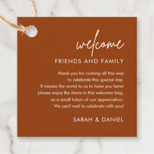 Rust Minimalist Wedding Welcome Gift Bag Basket Favor Tags
