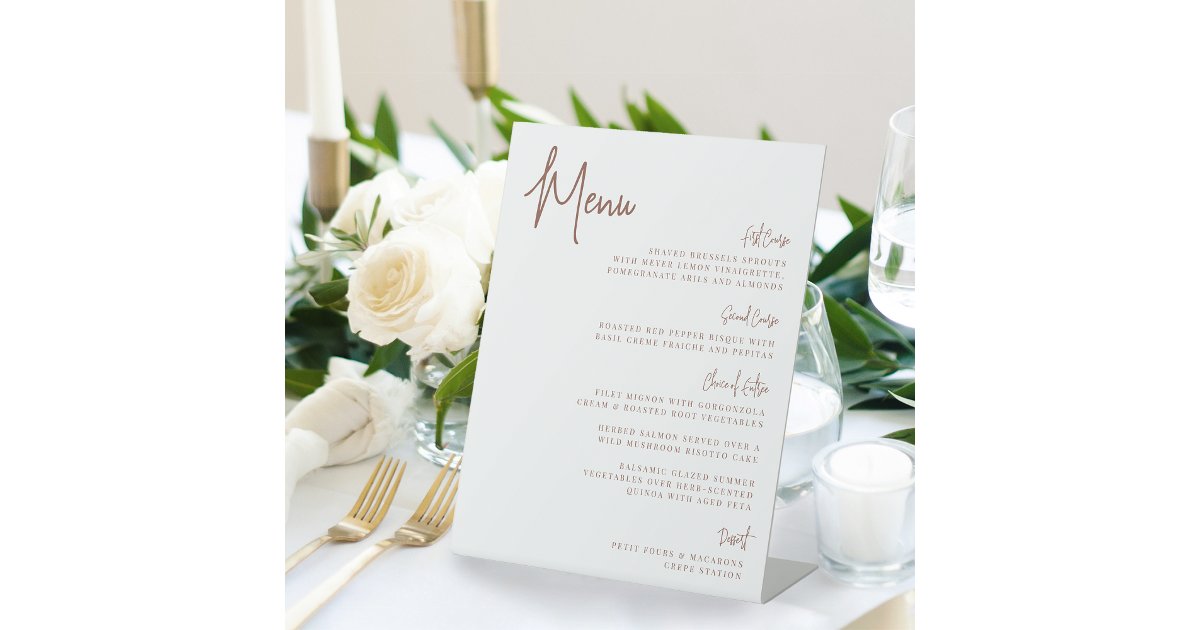 Rust | Modern Handwritten Script Menu Pedestal Sign | Zazzle