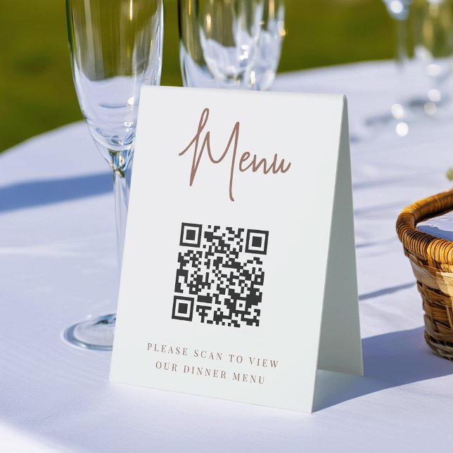 Rust | Modern Handwritten Script QR Code Menu Table Tent (Creator Uploaded)
