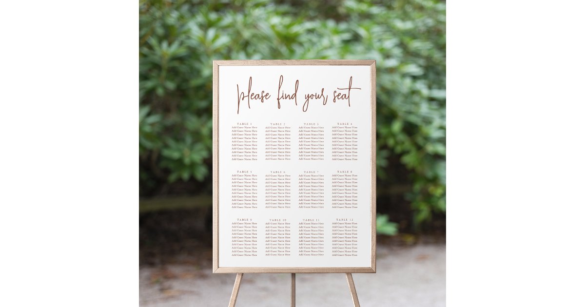 Rust | Modern Handwritten Script Seating Chart | Zazzle