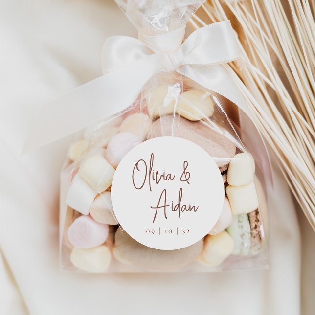 Rust | Modern Handwritten Script Wedding Classic Round Sticker (Creator Uploaded)