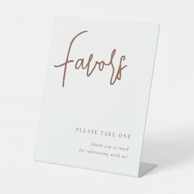 Rust | Modern Handwritten Script Wedding Favors Pedestal Sign (Front)
