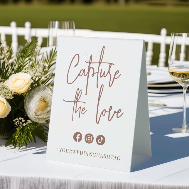 Rust | Modern Handwritten Script Wedding Hashtag Table Tent (Creator Uploaded)