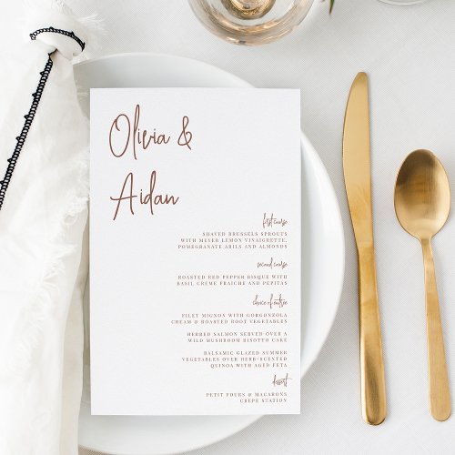 Rust  Modern Handwritten Script Wedding Menu