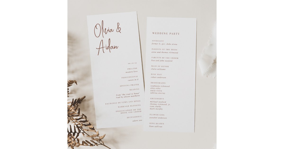 Rust | Modern Handwritten Script Wedding Program | Zazzle