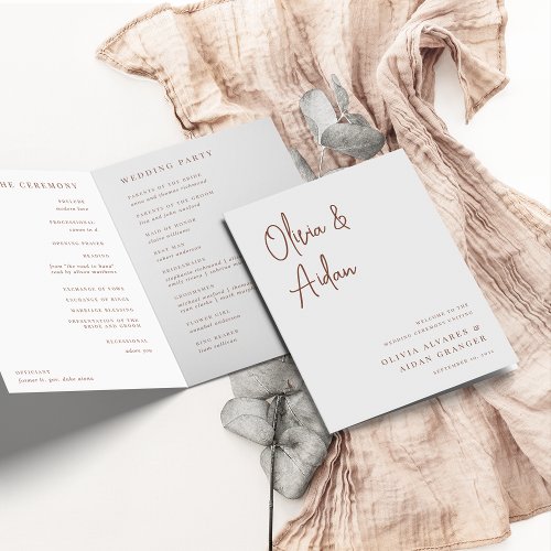 Rust  Modern Handwritten Script Wedding Program