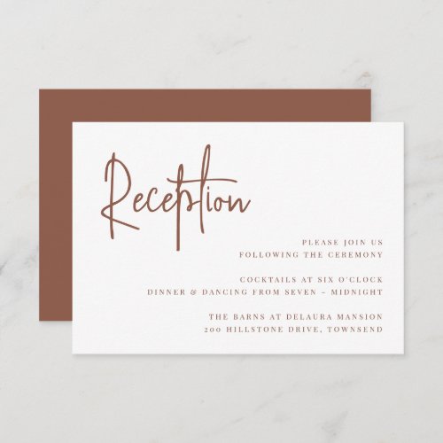 Rust  Modern Handwritten Script Wedding Reception Enclosure Card