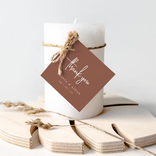 Rust  Modern Handwritten Script Wedding Thank You Favor Tags