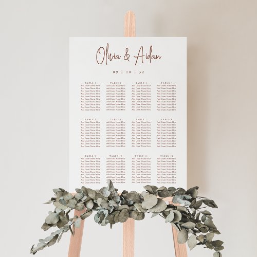 Rust  Modern Handwritten Wedding Seating Chart Foam Board