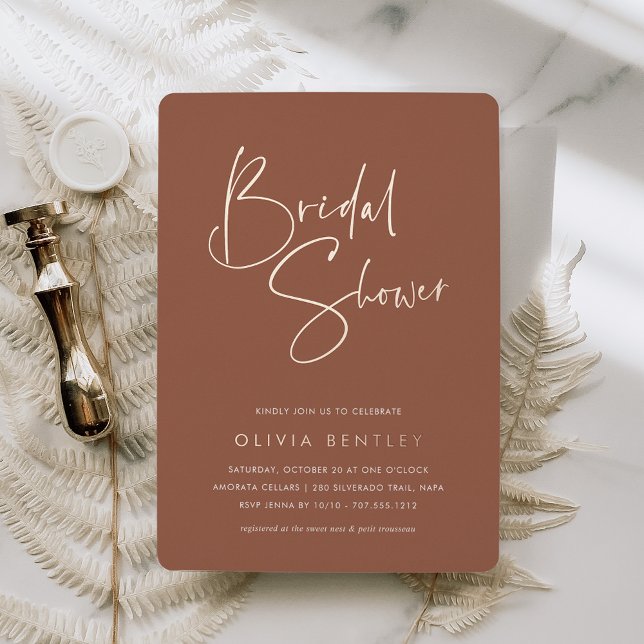 Rust | Modern Minimalist Script Bridal Shower Foil Invitation (Creator Uploaded)