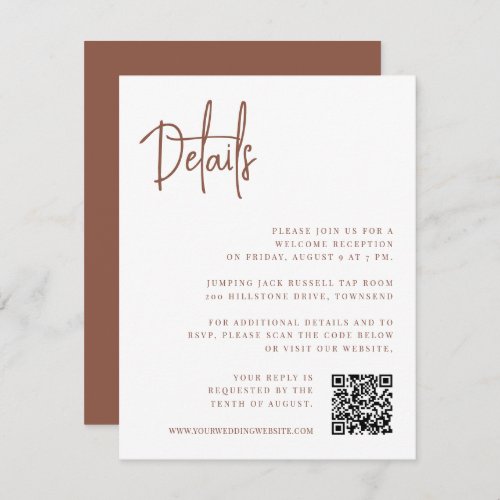 Rust  Modern Script All_in_One Wedding Details Enclosure Card