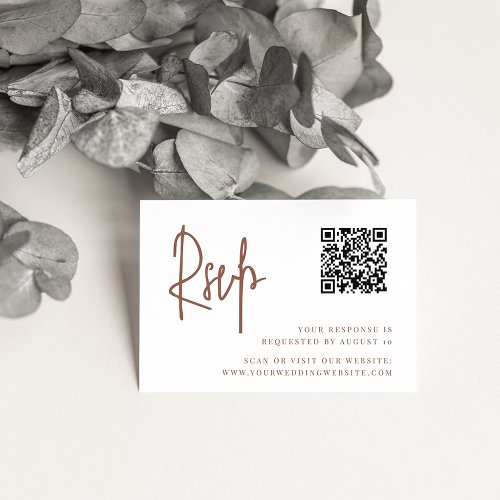 Rust  Modern Script QR Code Wedding RSVP Enclosure Card