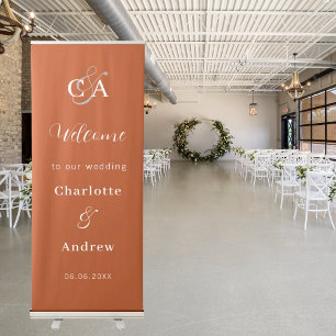 Rust modern simple monogram wedding welcome retractable banner