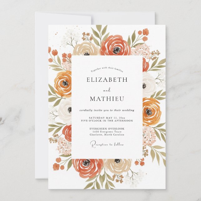 Rust Moody Botanical Autumn Wedding Invitation (Front)