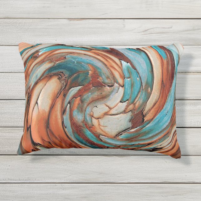 Rust N Blue Abstract Art OUTDOOR Throw Pillow (Back)