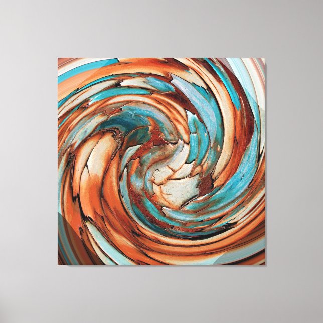 Rust N Teal Abstract Dolphin vs Eagle Canvas Print (Front)