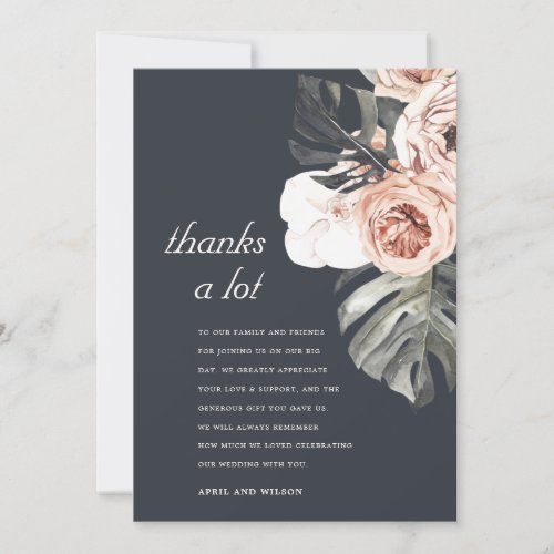 RUST NAVY MONSTERA WATERCOLOR FLORAL WEDDING  THANK YOU CARD