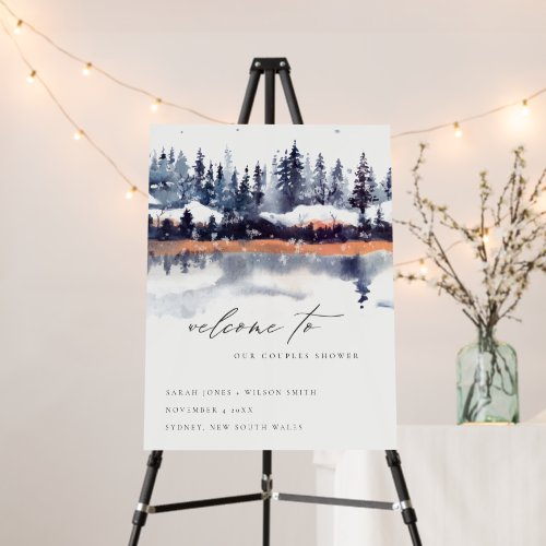 Rust Navy Winter Pine Forest Couple Shower Welcome Foam Board