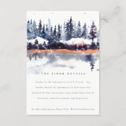 Rust Navy Winter Pine Forest Snow Wedding Details Enclosure Card