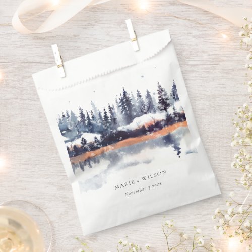 Rust Navy Winter Pine Forest Snow Wedding Favor Bag